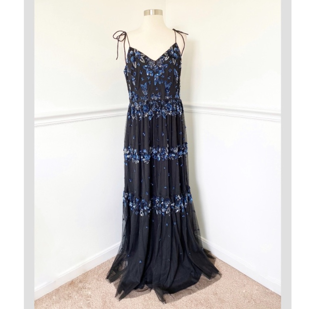 Adrianna Papell Sequined Tie-sleeve Formal Dress